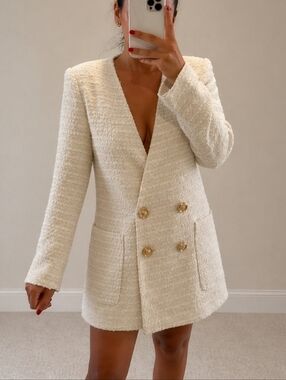 Zara Textured Tweed Double Breasted Blazer  size XS